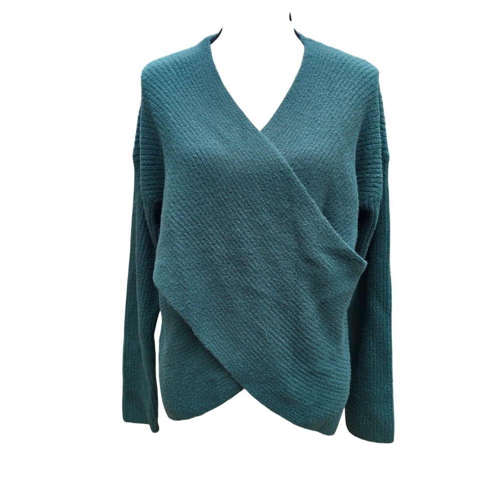 Express NWT Teal Green Ribbed Surplice Wrap Front‎ Sweater NWT Large